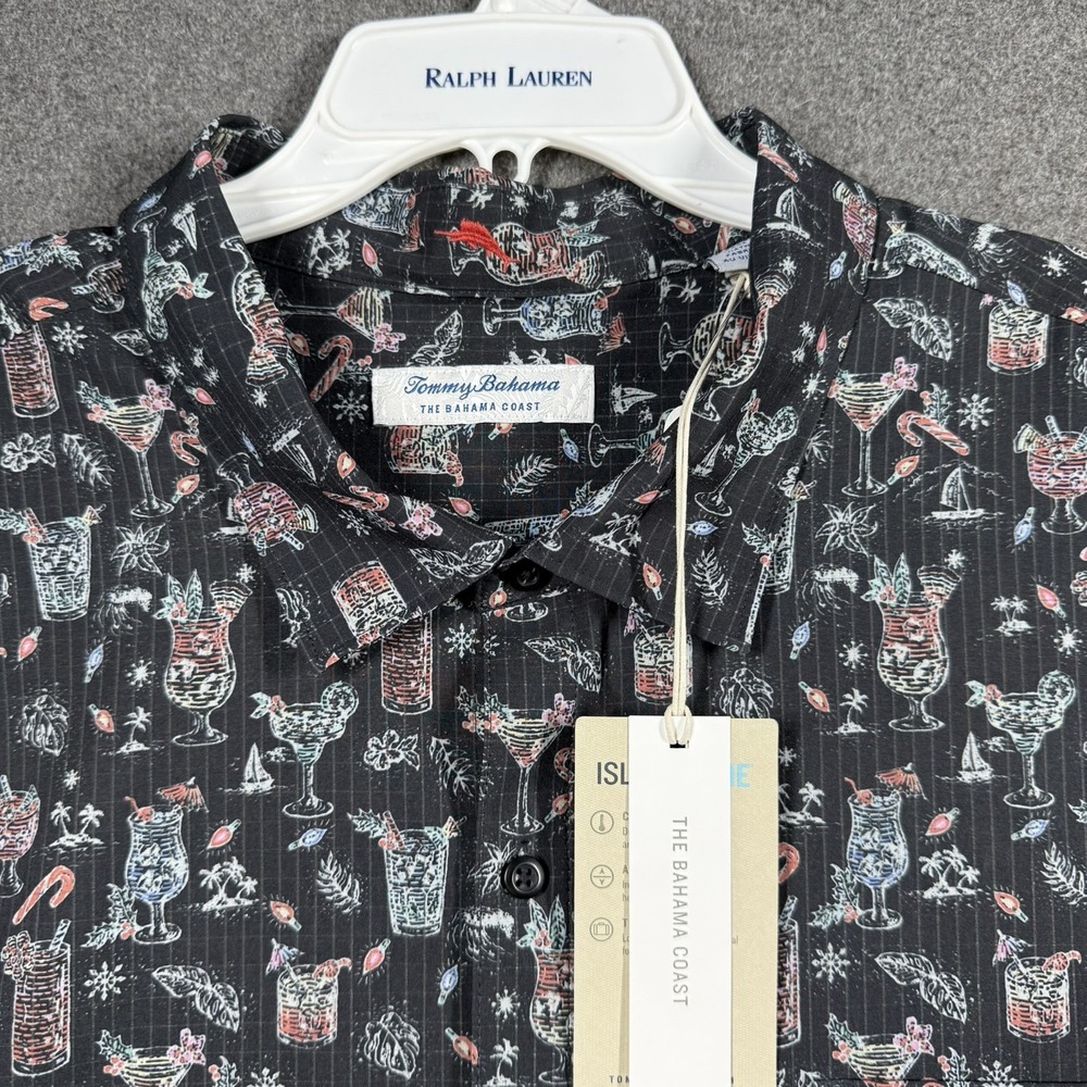 Tommy Bahama Men 3XL Black IslandZone Holiday Cocktail Print Button Down Shirt